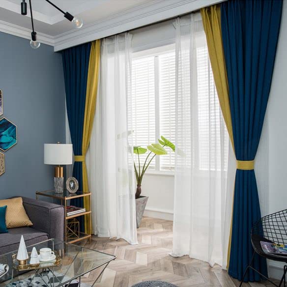 INtex CURTAINS HOUSE Velvet Sabia Modern Design Curtain – Two colors With Tie-backs - 2 Piece - Basic Tape Design 400W X 230L CM Gray*Yellow