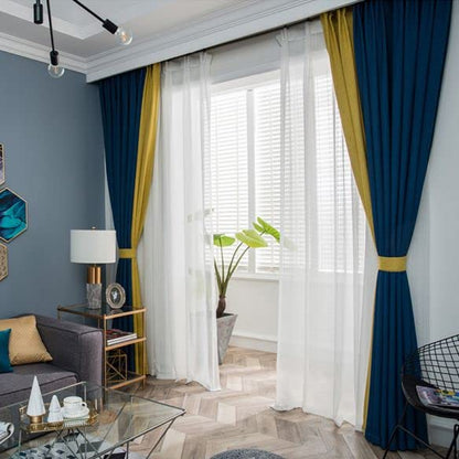 INtex CURTAINS HOUSE Velvet Sabia Modern Design Curtain – Two colors With Tie-backs - 2 Piece - Basic Tape Design 400W X 230L CM Gray*Yellow