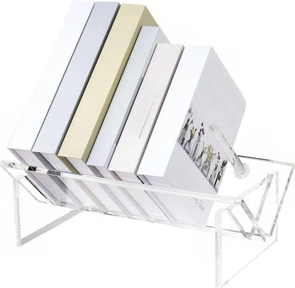 Large Acrylic Desktop Bookcase and Organizer, Clear Modern Tabletop Book Storage Bookshelf and Rack, Sturdy Display Stand for Books, Files, and Binders for Home and Office Use