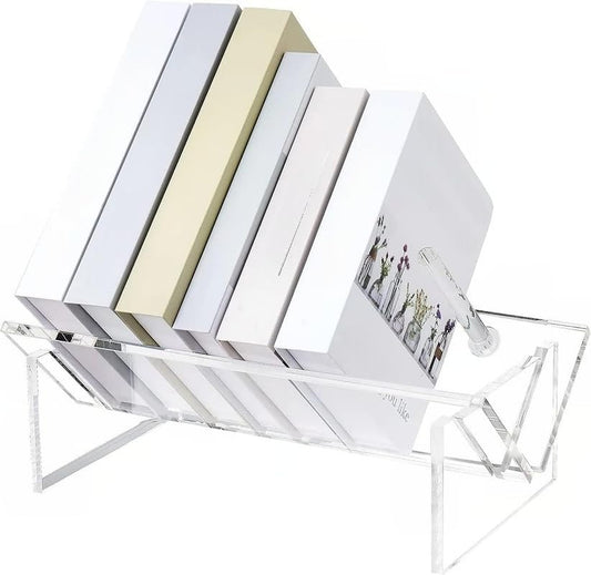 Large Acrylic Desktop Bookcase and Organizer, Clear Modern Tabletop Book Storage Bookshelf and Rack, Sturdy Display Stand for Books, Files, and Binders for Home and Office Use