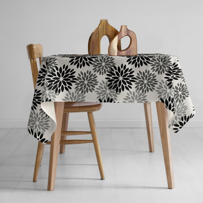 INTEX HOME Linen Velvet Floral Tablecloth, Textured Fabric for Elegant Dining, Special Occasions and Home Decor, Ultra-Soft, Wrinkle-Resistant, Spill-Proof, 130 x 190 cm, Black and Grey