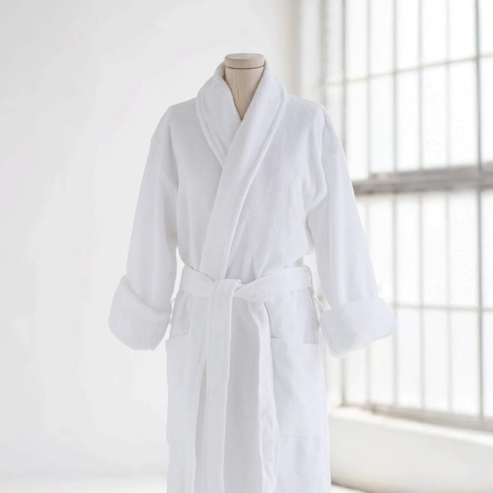 Hotel Collection Bathrobe in White, made from 100% Soft and Absorbent Cotton, a Unisex Robe for Men and Women, One Size Fits All, 1350g, perfect for Home, Spa, and Bathroom Luxury Use