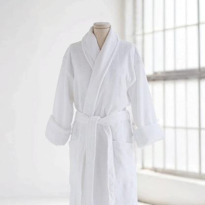 Hotel Collection Bathrobe in White, made from 100% Soft and Absorbent Cotton, a Unisex Robe for Men and Women, One Size Fits All, 1350g, perfect for Home, Spa, and Bathroom Luxury Use
