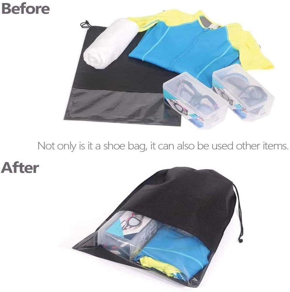 10 Pcs Large Travel Storage Shoe Bag, Waterproof Shoe Bags for Gym Traveling, Shoe Pouch Organizer Non-Woven with Rope for Men and Women(Black)