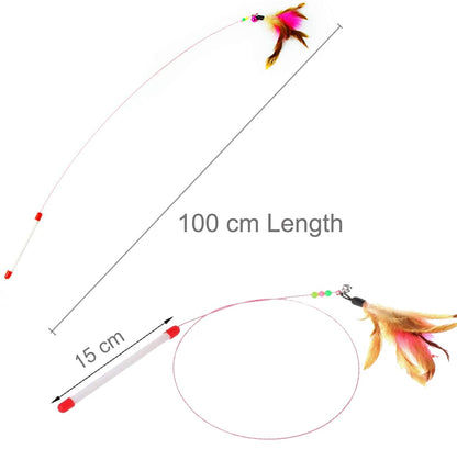 cue 4PCS Cat Toy, Cat Games with Colorful Bells and Poms, Funny Cat Stick,For interaction with cats, suitable for indoor play and training