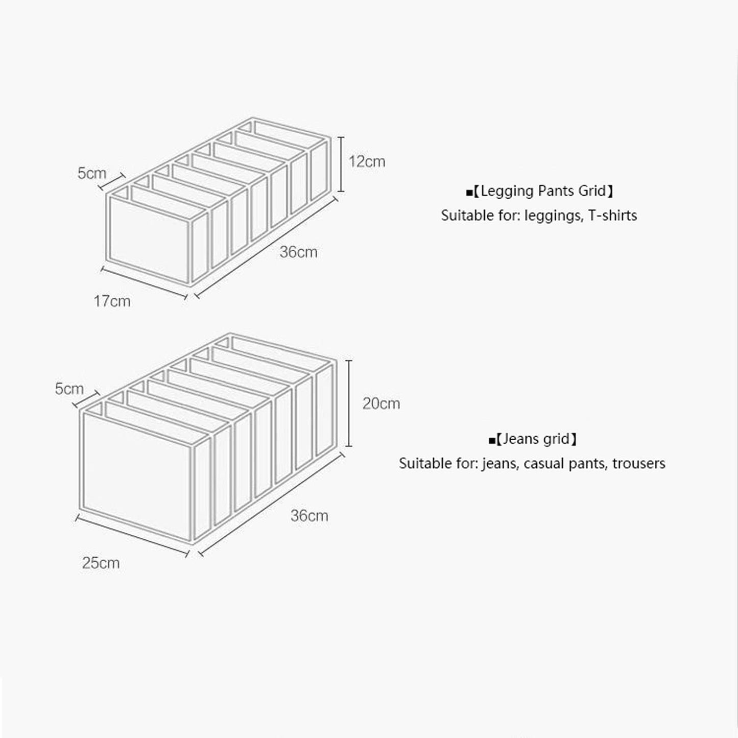 AIDIFEI Cloth Storage Organiser-Closet Drawer Organisers Jean Storage Box Foldable Nylon Wardrobe Drawer Divider for Leggings Shirt T-Shirt Pants Kids Baby Clothes