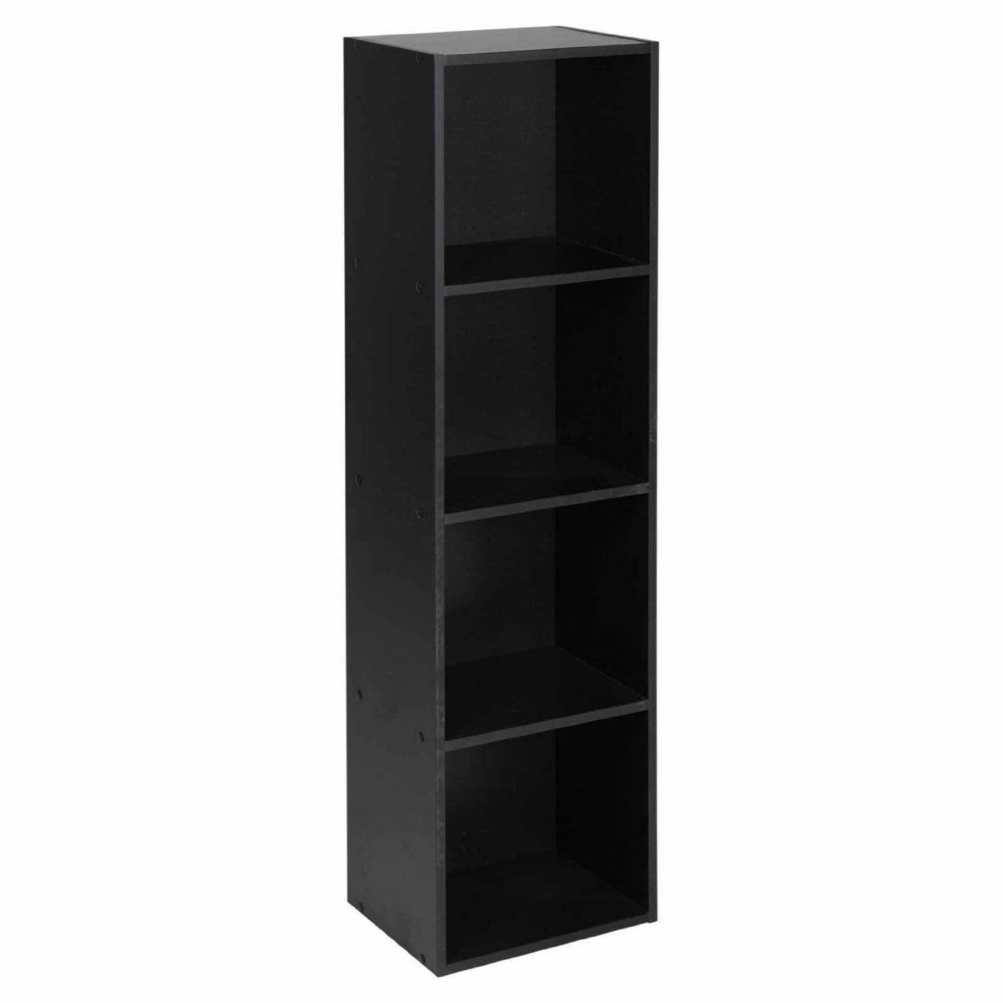 4 Shelf Wooden Bookcase, Tall Shelving Display and Storage Shelf Unit, Modern Wood Bookshelf for Living Room, Bedroom, or Office, Freestanding (Black)