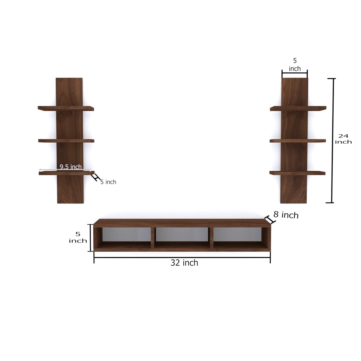 Chipboard WalLMounted TV Entertainment Unit in Brown, Set Top Box Stand for Living Room, Multipurpose Storage Display Rack, Wooden Floating Furniture, Modern Design