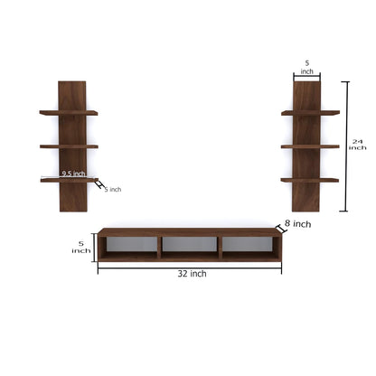 Chipboard WalLMounted TV Entertainment Unit in Brown, Set Top Box Stand for Living Room, Multipurpose Storage Display Rack, Wooden Floating Furniture, Modern Design