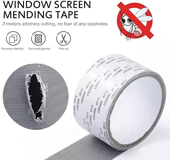 2m Roll Window Screen Repair Stickers Total 19.68Ft Polyurethane(PU) Window and Door Screen Repair Tape Self Adhesive Waterproof Mesh Tape
