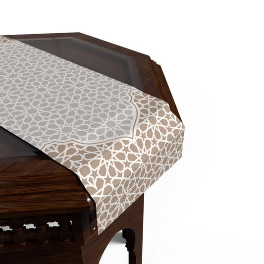 Ramadan's Unique Morish Velvet Runner in White & Beige, 35x140 cm, a Decorative Centerpiece with an Elegant Pattern perfect for celebrating the Season or for year-round stylish Decor