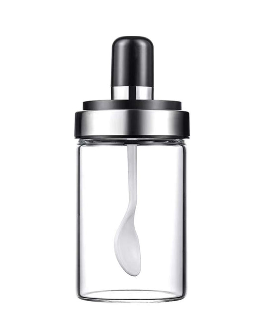 Rain House Glass Spice Jars with Serving Spoon, Mason Storage Canister Clear Condiment Food Bottle with Stainless Steel Lid, Salt Sugar ketchup Canning Jar for Home Kitchen 8.5OZ (250ml)