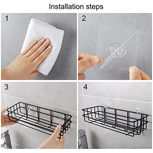 ZIVIK Shampoo Holder Kitchen Organizer Bathroom Shelves with 4 Hook, Hooked Toilet Accessories Storage Shelves Punch-Free Floating Metal Floating Shelf Shower Hanging Basket