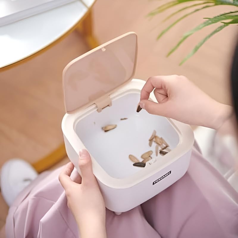 Square Storage Trash Can - 2L, Mini Plastic Waste Bin with Press Top Lid, Compact Design for Office, Kitchen, Under Desk, Multi-Purpose Waste Basket, Easy to Clean