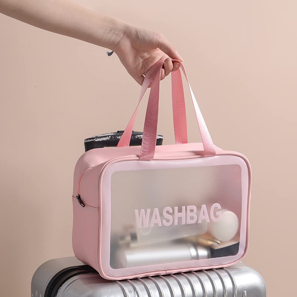 Toiletry Bag for Women Clear Travel Bags for Toiletries Portable PVC Large Clear Makeup Cosmetic Toiletry Organizer Bag Waterproof Transparent Small Clear Handbag for Women, 3PCS Pink 02, Journey