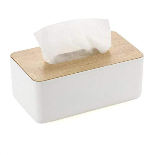 JK Enterprise 1pc Square Shape Wooden Cover Plastic Tissue Box Holder | Paper Napkin Holder Case | Tissue Holder Dispenser Organizer for Car Decor Home Room Hotel