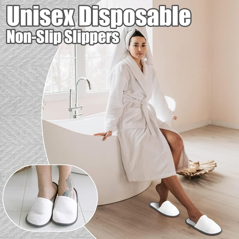 INtex HOME Non Slip Hotel Slippers - Disposable Spa Slippers with Anti-Slip Sole Comfortable and Hygienic Guest Slippers for Hotel Spa and Travel - 2 Pairs, One Size