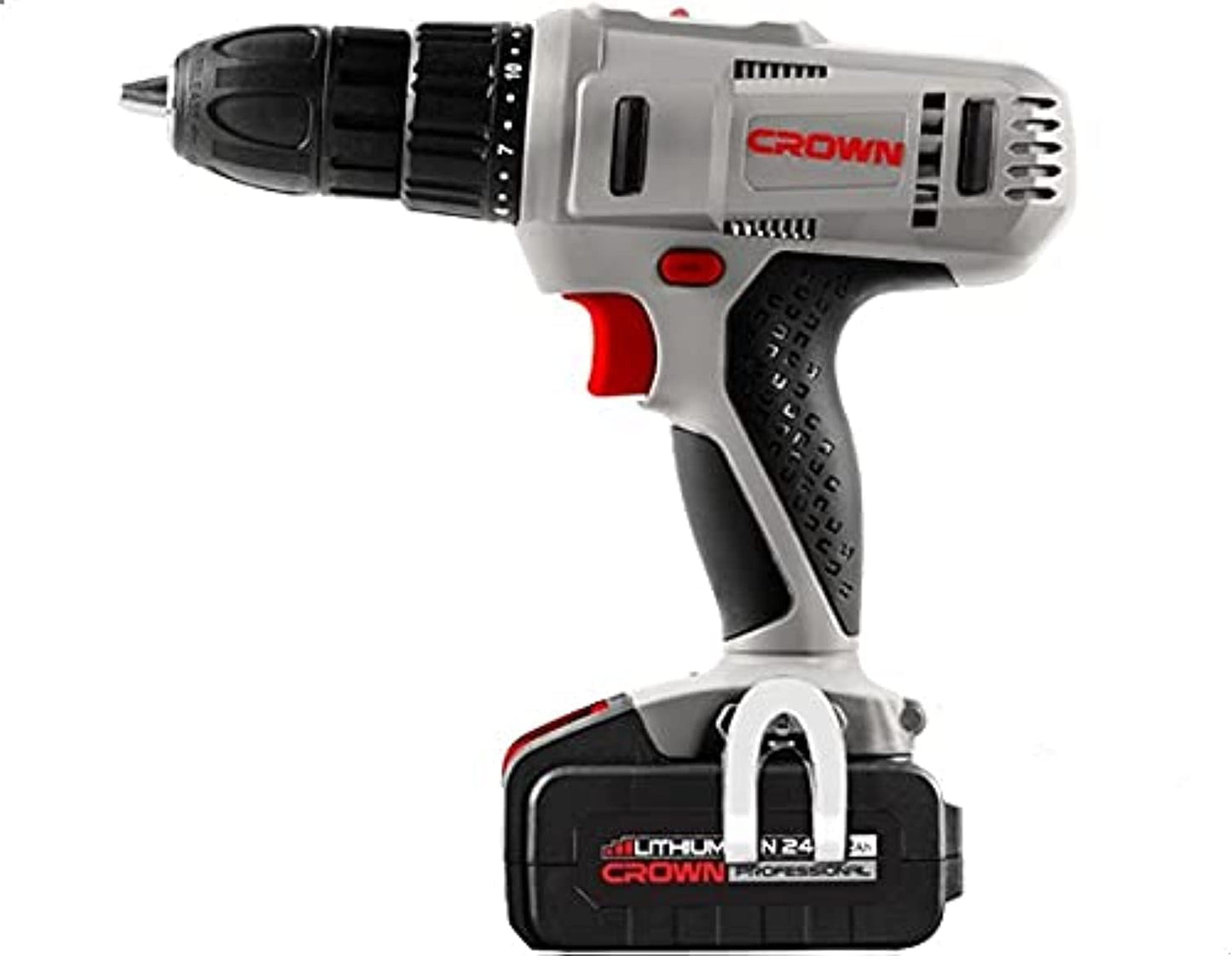 Crown ct21074l drill with 2 lithium batteries (13mm, grey/black)