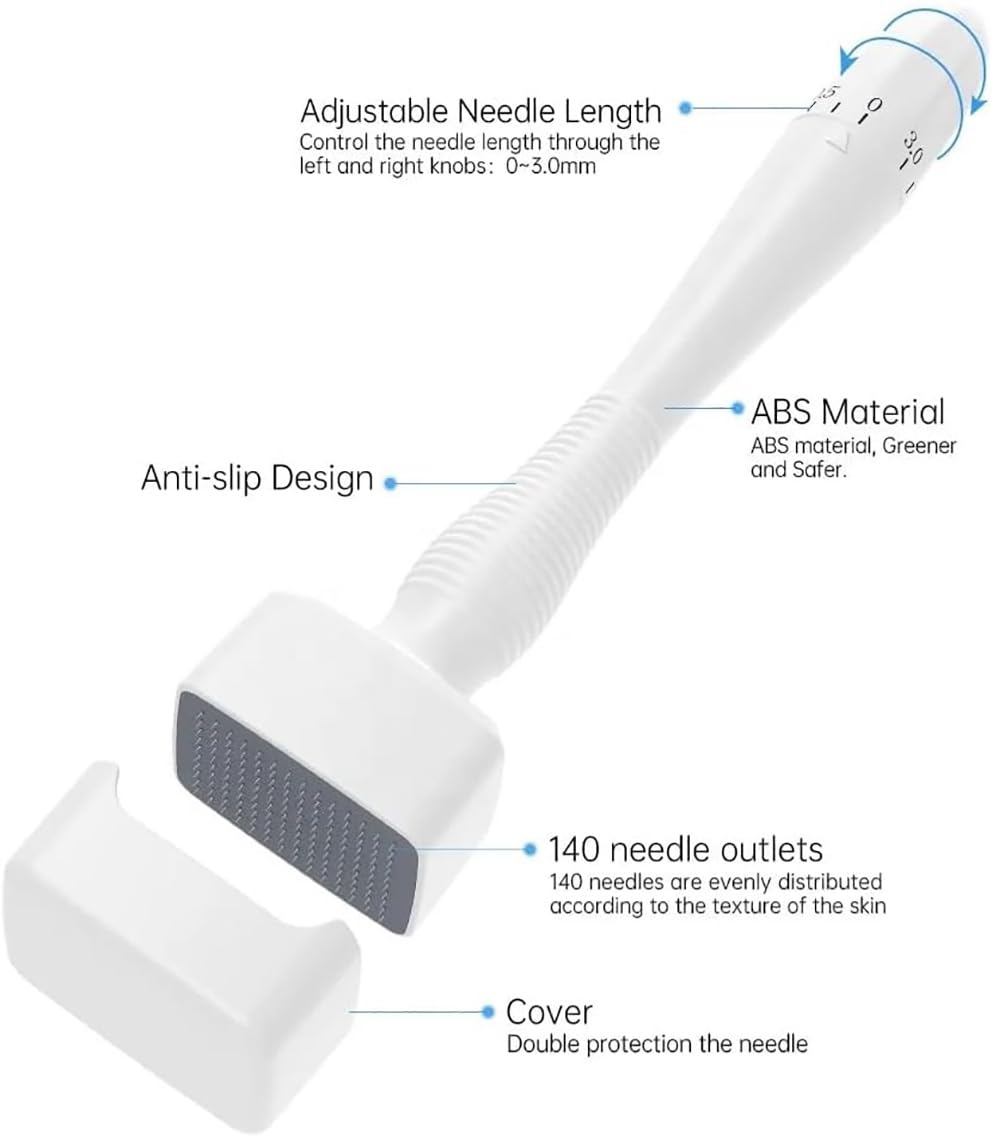 SCIENISH Adjustable Microneedling Derma Stamp Alternative Reusable Microneedle pen with Needle Cover Skin Care Tools for Face Body, Hair Beard Growt (Derma stamp)