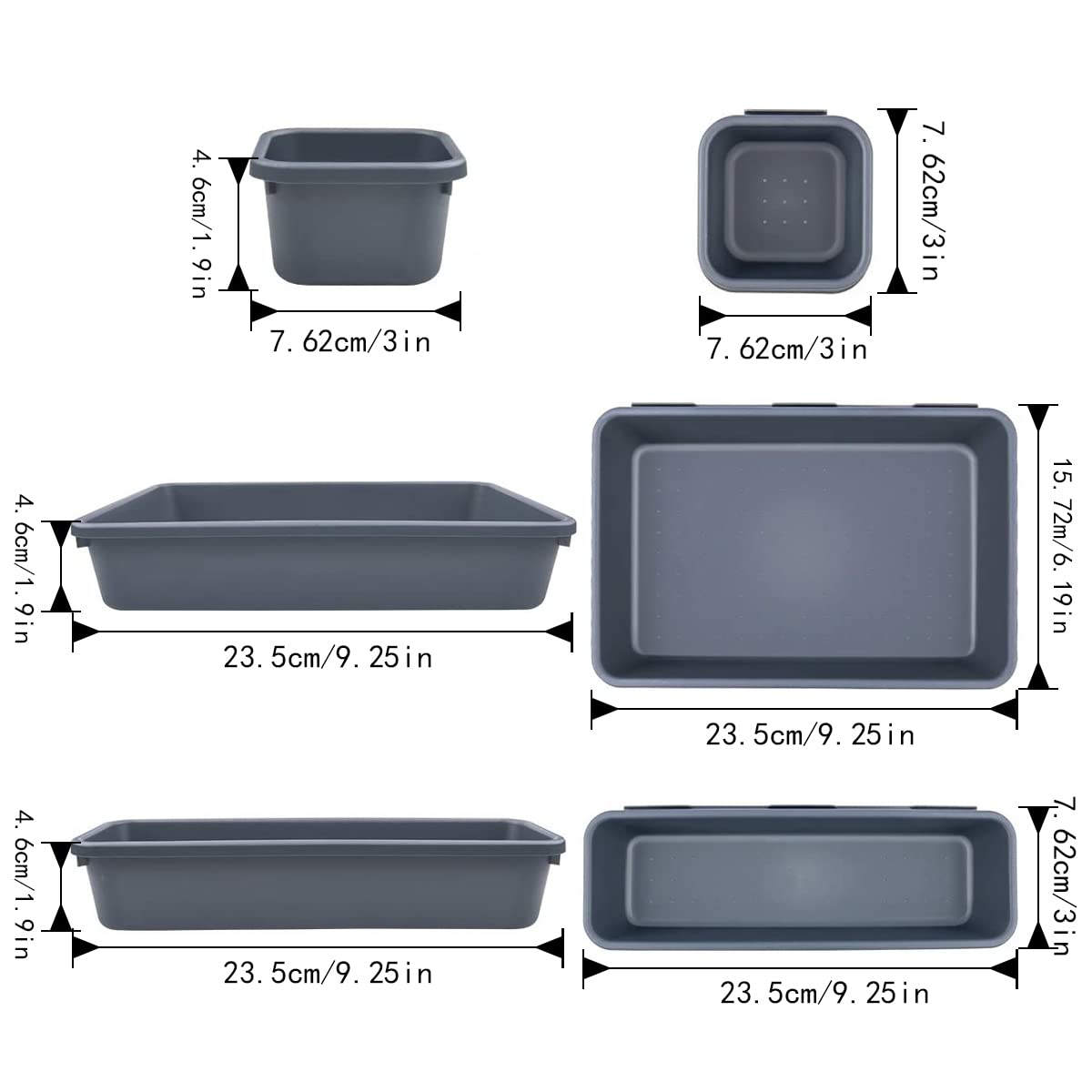 16 x Kitchen Drawer Storage Organiser for Office Drawer Plastic Room with 40 x Non-Slip Silicone Balls, Bath Trays for Makeup, Kitchen (Black)