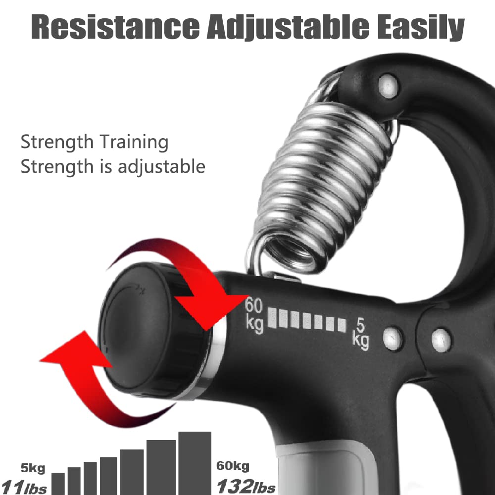 VIKKI Hand Grips Strengthener, 5-60 kg Adjustable Grips Strengthener Exerciser with Monitor, Power Trainer Gripper for Strong Wrists, Fingers, Forearm, Hands, Recovery for Athletes.