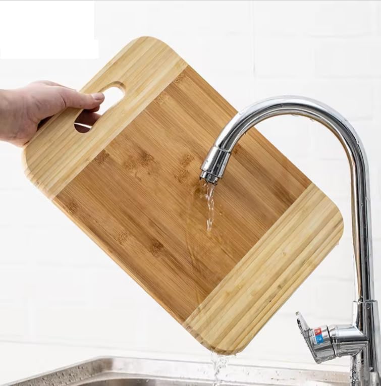 OXMEZA Wooden Cutting Boards for Kichen Cutting Board Double Sided Bamboo Cutting Board for Chopping Vegetables, Fruits, Cheese, Knife Friendly Serving Tray (Wood Handle - 30X 20X 1.8 CM)
