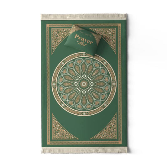 Velvet Prayer Mat in a rich Green, 68x117 cm, a luxurious rug with an elegant dome design, made from soft velvet to provide a comfortable surface for your daily prayers