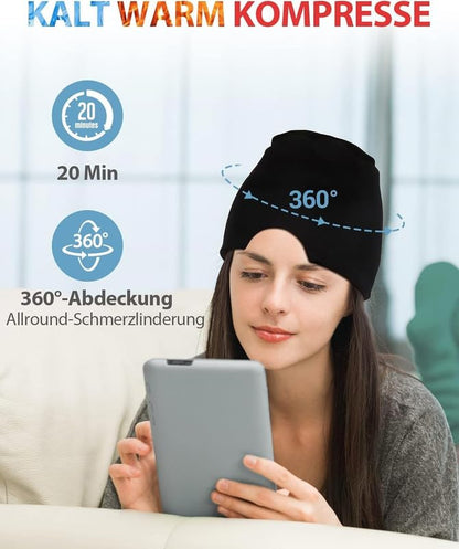 قناع جل لتخفيف الصداع النصفي، قبعة علاجية قابلة للتمدد والتبريد، غطاء ثلج ضاغط لتخفيف الصداع، قناع نوم للعين لتخفيف الصداع النصفي والتوتر وآلام الجيوب الأنفية