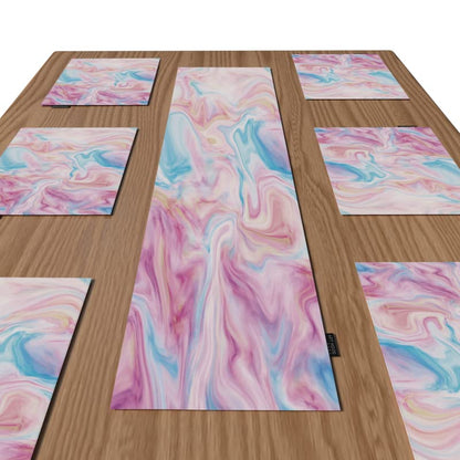 مجموعة مفارش طاولة من القماش الرخامي من بينكي، مكونة من 6 قطع، متعددة الألوان، كل قطعة 45×30 سم، متينة وقابلة للغسل بتصميم رخامي وردي عصري لإضفاء لمسة جمالية أنيقة وعصرية على طاولة الطعام