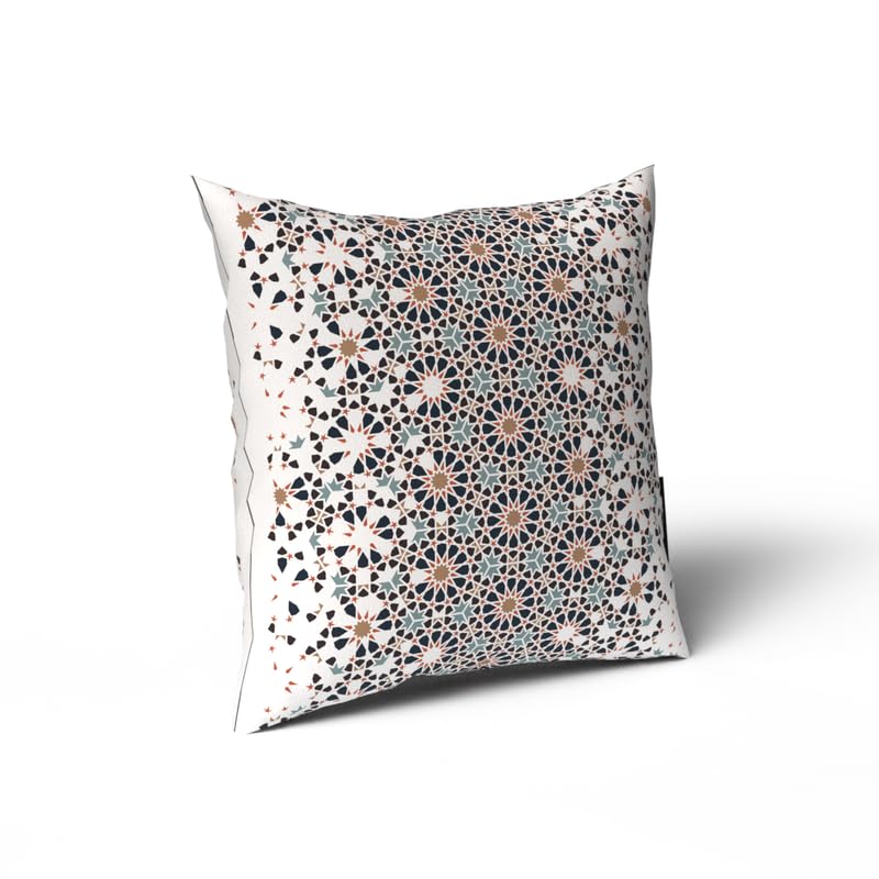 Reya Velvet Cushion Cover in White & Blue, a beautiful 40x40 cm decorative throw pillow with a serene Islamic-inspired design, ideal for creating a peaceful and festive Ramadan vibe