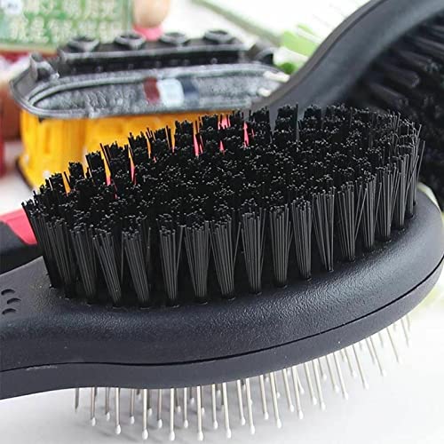 TadKeep Dog Brush for Grooming Pet Double Sided 2 in 1 Pin & Bristle Soft - Slicker Detangling Comb Cat and Shedding, Removing, Dirt Cleaning Short or Long Hair, Black, L