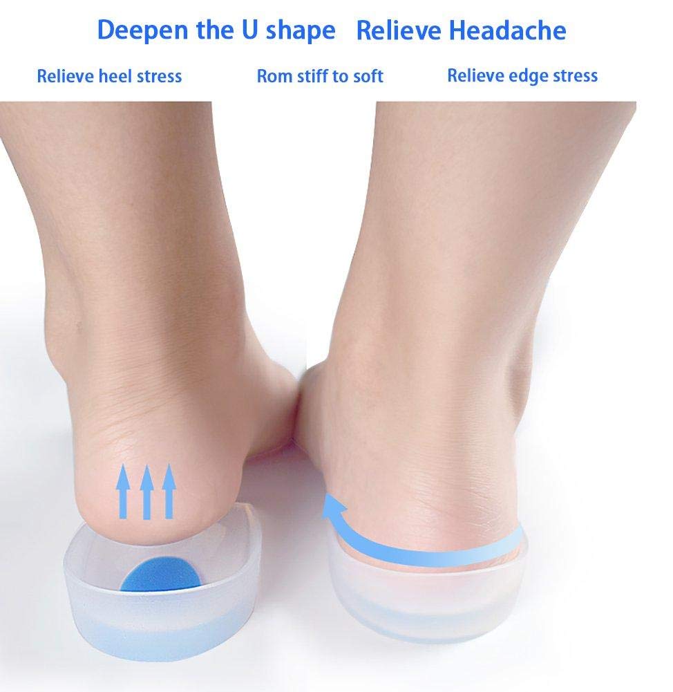 2Pair Silicone Gel Heel Cups - Shoe Inserts for Plantar Fasciitis Sore Heel Pain Bone Spur & Achilles Pain - Pad & Shock Absorbing Support UK Men's 6-11, One Size
