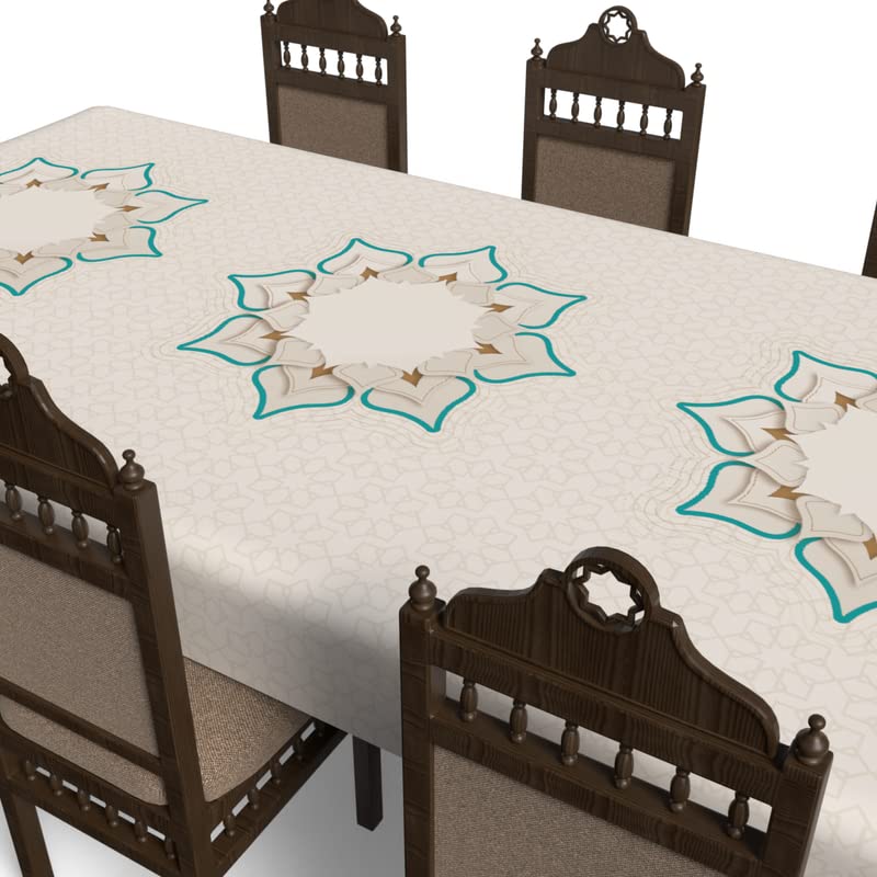 Islamic Dora Waterproof Tablecloth, a Multicolor 140x300 cm Rectangular Table Cover of Spillproof Polyester, a Vibrant Stain-Resistant Protector for Parties and Festive Dining