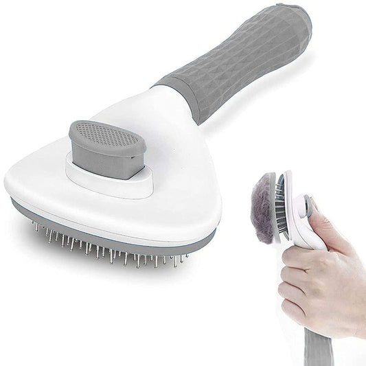 Domkim Self-Cleaning Slicker Dog & Cat Brush, Slicker Pet Grooming Combs, Shedding Grooming Tools - Gently Removes Loose Undercoat, Fur, Dirt, Mats and Tangled Hair (Grey)