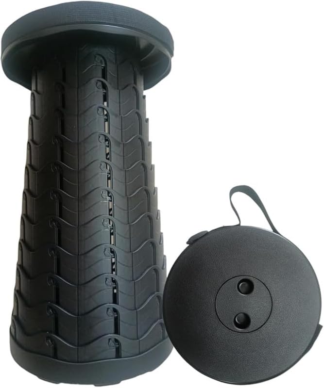 DE LUJO D-LOGO Portable Folding Retractable Plastic Travel Stool with Exquisite Design and Shrinkable for Camping, Fishing, Gardening - Black