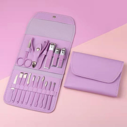 طقم قص الأظافر، مجموعة من 16 قطعة من الفولاذ المقاوم للصدأ مع مقص أظافر وملقط ومقص بشرة، ومجموعة أدوات مانيكير وباديكير للمنزل والسفر