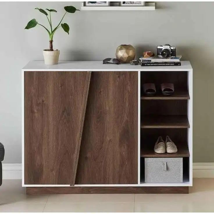 2-Door Shoe Cabinet with 1 Drawer, Modern Shoe Storage Organizer and Wooden Side Cabinet with a White Finish, Versatile Hallway Furniture with Ample Shoe Rack Space