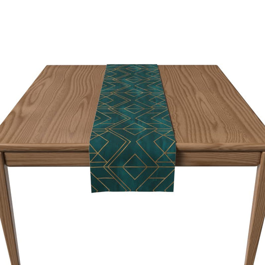 Canvas Golds Teal Runner, a Durable Decorative Centerpiece in Green & Gold, 35x140 cm, with a Stunning Color Combination, perfect for an Elegant, Modern, or Art Deco-Inspired Room
