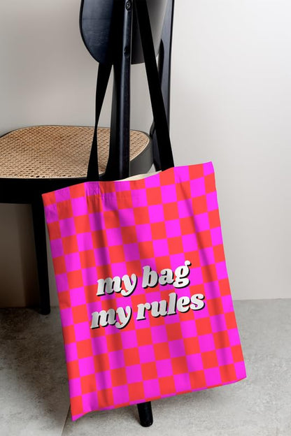 Canvas My Bag My Rules Tote Bag, a Durable and Reusable Shopping Bag in Pink & Orange, 32x45 cm, a Stylish and Sassy Carrier for Groceries, Books, or Everyday Essentials