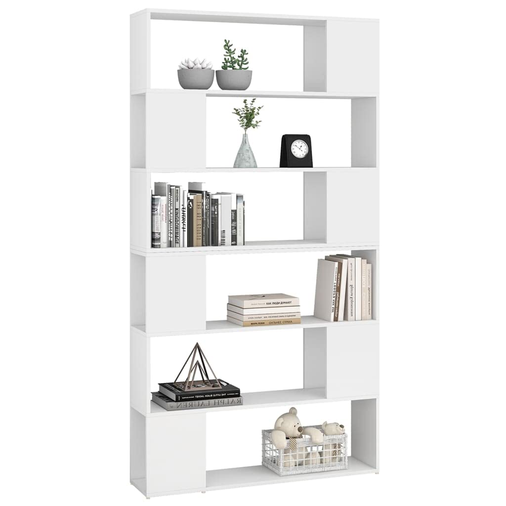 Puraday Tall Bookcase and Divider, White 100 x 24 x 188 cm, Modern Wall Shelf and Wooden Room Divider with an Elegant and Classic Design, Large Geometric Bookcase