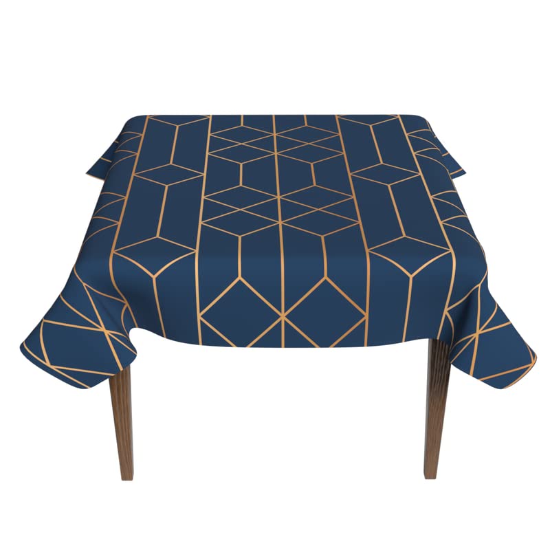 Tableau Waterproof Tablecloth in Blue & Gold, a 140x140 cm Square Table Cover made from Artistic Spillproof Polyester, an Elegant Stain-Resistant Protector for your Dining Table