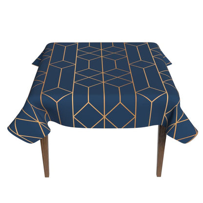 Tableau Waterproof Tablecloth in Blue & Gold, a 140x140 cm Square Table Cover made from Artistic Spillproof Polyester, an Elegant Stain-Resistant Protector for your Dining Table