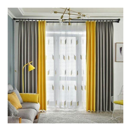 INtex CURTAINS HOUSE Velvet Sabia Modern Design Curtain – Two colors With Tie-backs - 2 Piece - Basic Tape Design 400W X 230L CM Gray*Yellow