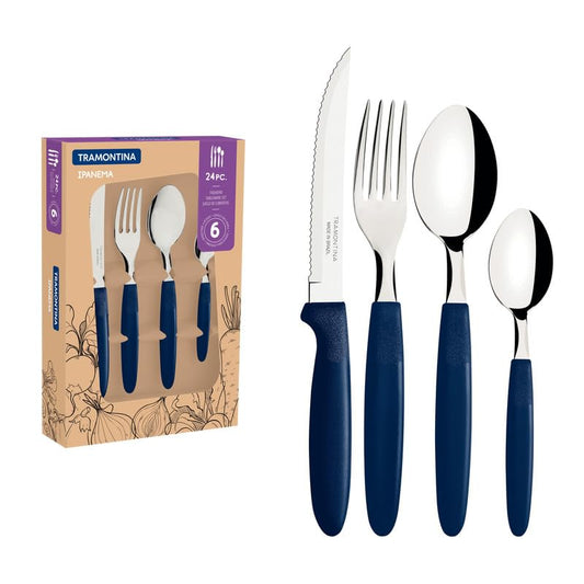 Ipanema Flatware Set, Stainless Steel Blades, Polypropylene Handles, 24-Piece Cutlery for Dining and Everyday Use, Durable and Dishwasher Safe