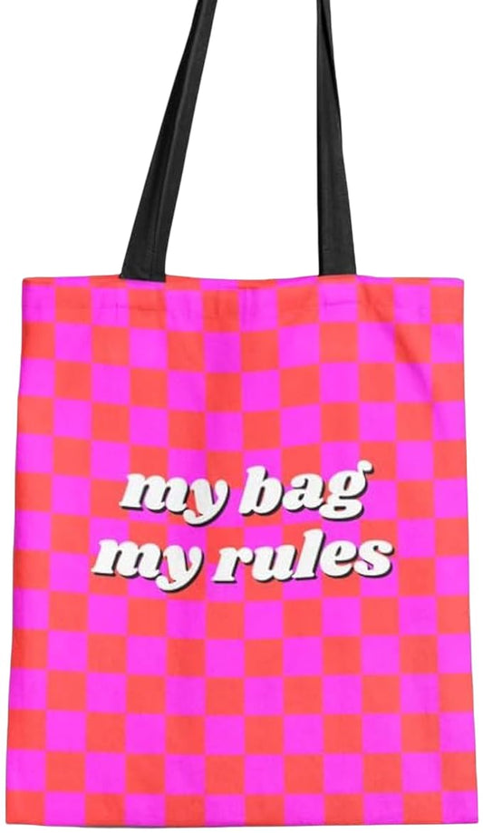 Canvas My Bag My Rules Tote Bag, a Durable and Reusable Shopping Bag in Pink & Orange, 32x45 cm, a Stylish and Sassy Carrier for Groceries, Books, or Everyday Essentials