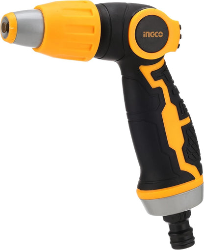 INGCO Plastic Trigger Nozzle, 3-Way Adjustable Garden Hose Spray, Black and Orange, HWSG6031