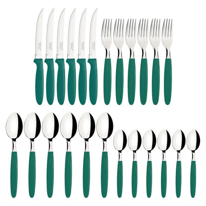 Ipanema Flatware Set, Stainless Steel Blades, Polypropylene Handles, 24-Piece Cutlery for Dining and Everyday Use, Durable and Dishwasher Safe