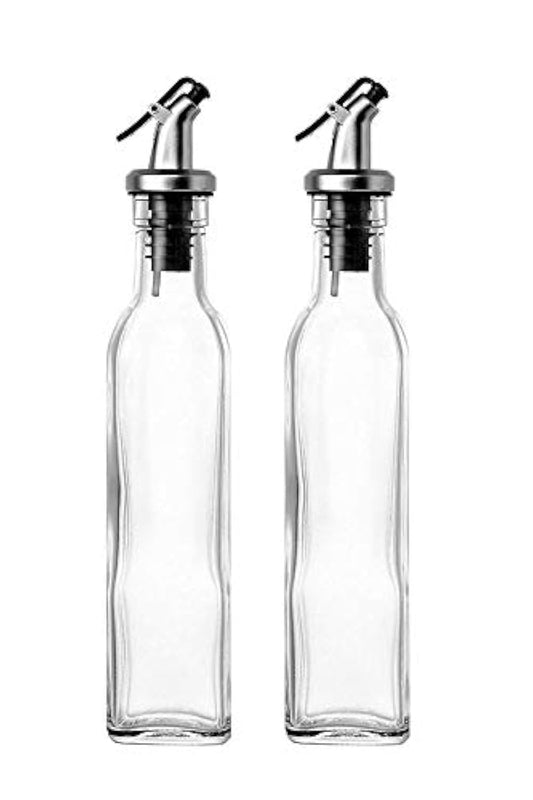 DIVINE HOME Glass Oil Dispenser with Steel Cover Seasoning Bottle/Glass Oil Bottle Leakproof Oiler Tank Household Stainless Steel Condiment Dispenser Steel (Pack of 2-500ml)