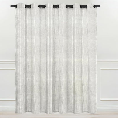 Intex CURTAINS HOUSE Natural Semi Sheer Linen Curtains for Living Room – Light Filtering Drapes with Steel Grommets and Random White Stripes, One Panel - Off-White - 200W x 230L CM