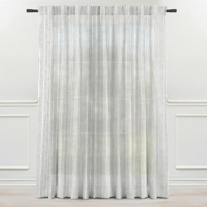 INtex CURTAINS HOUSE Linen Curtains for Living Room, Semi-Sheer Light-Filtering Drapes with White Stripes, Natural Fabric, 2 Hanging Options, 1 Piece - Off-White - 200W x 230L CM